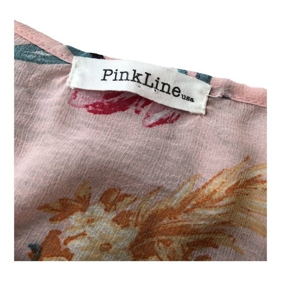 Pinkline Floral Kimono Cardigan Light Pink Floral Sheer 3/4 Sleeve Size L - Picture 4 of 10